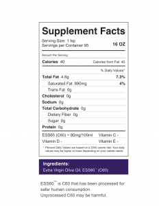 C60 Evo 16 oz Olive Oil Supplement Facts